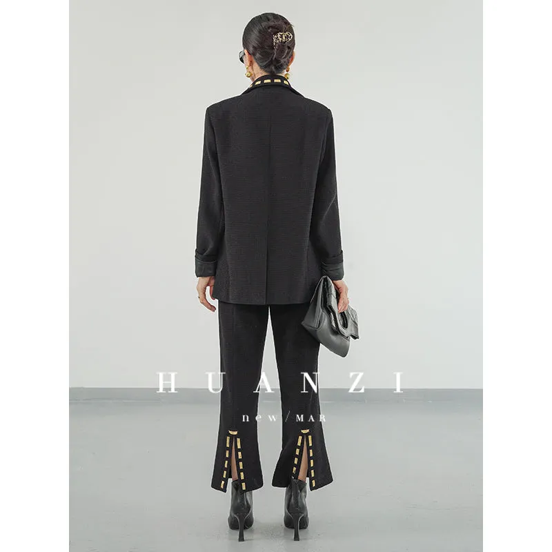 Huanzi new handmade micro-wide suit jacket with back slit straight-leg micro-launched trousers suit set- Emera