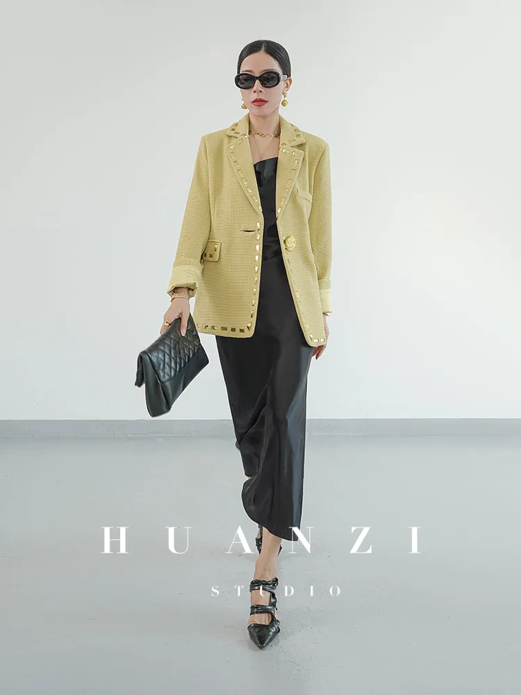 Huanzi new handmade micro-wide suit jacket with back slit straight-leg micro-launched trousers suit set- Emera