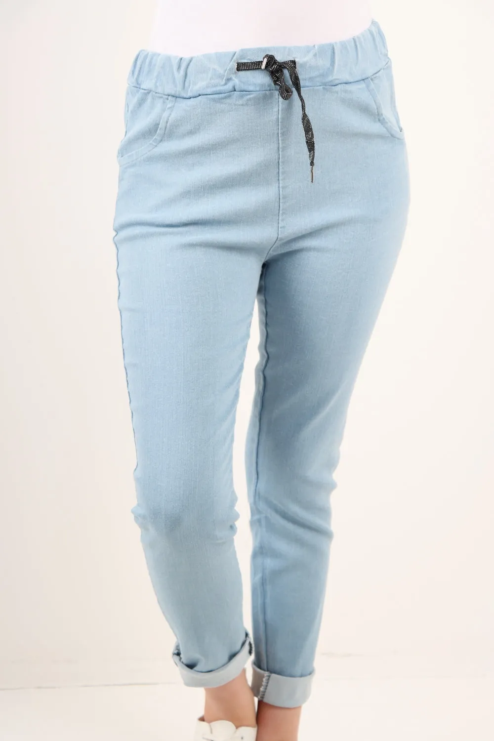 Italian Plain Denim Look Side Pockets Jeans Trouser
