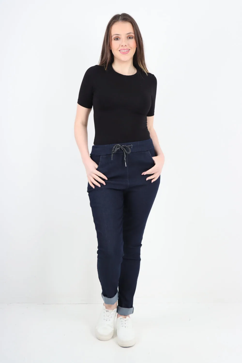 Italian Plain Denim Look Side Pockets Jeans Trouser