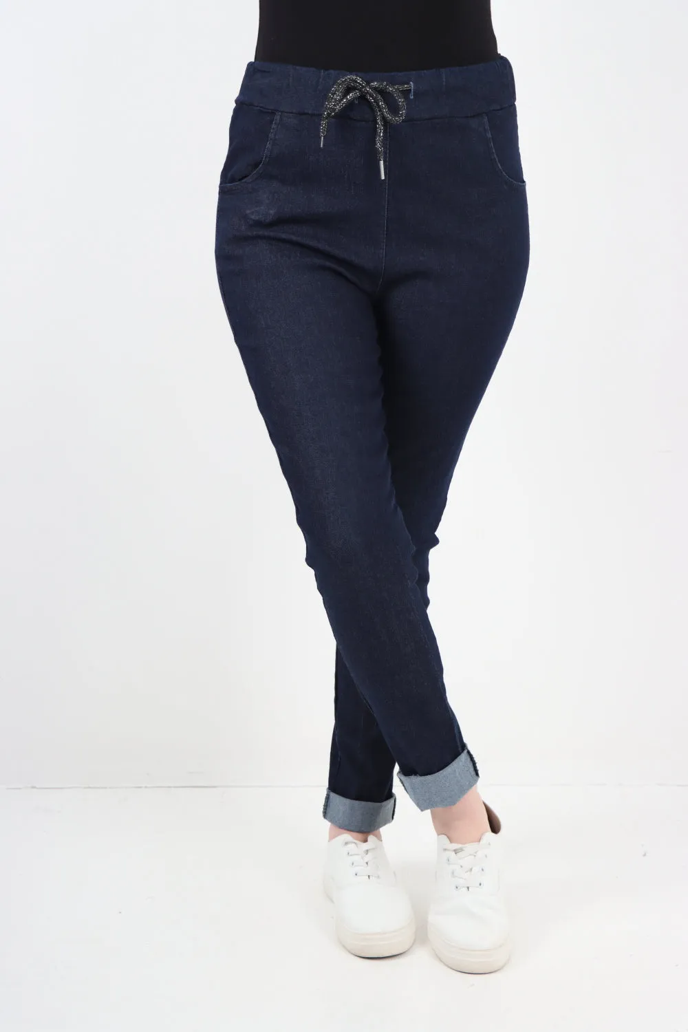 Italian Plain Denim Look Side Pockets Jeans Trouser