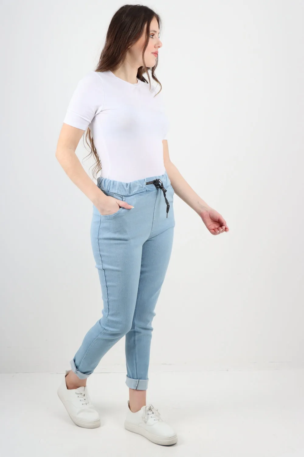Italian Plain Denim Look Side Pockets Jeans Trouser