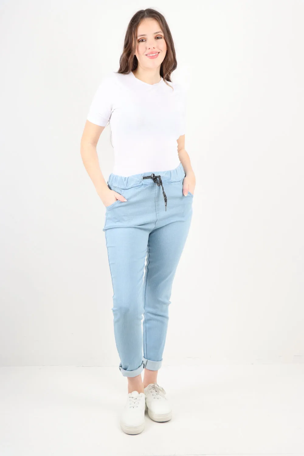 Italian Plain Denim Look Side Pockets Jeans Trouser