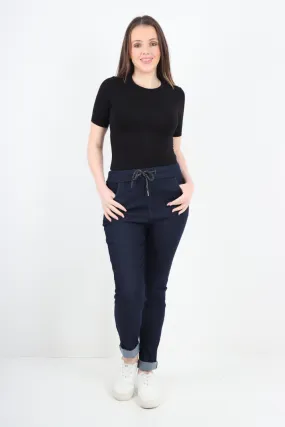 Italian Plain Denim Look Side Pockets Jeans Trouser