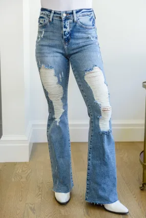 Judy Blue By a Thread Destroyed Flare Jeans