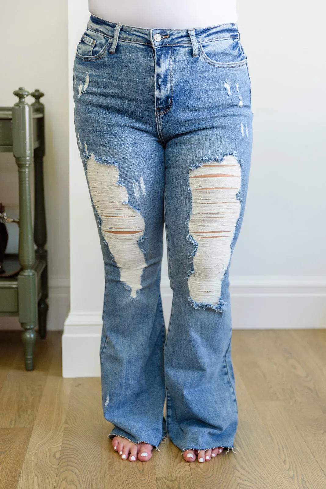 Judy Blue By a Thread Destroyed Flare Jeans