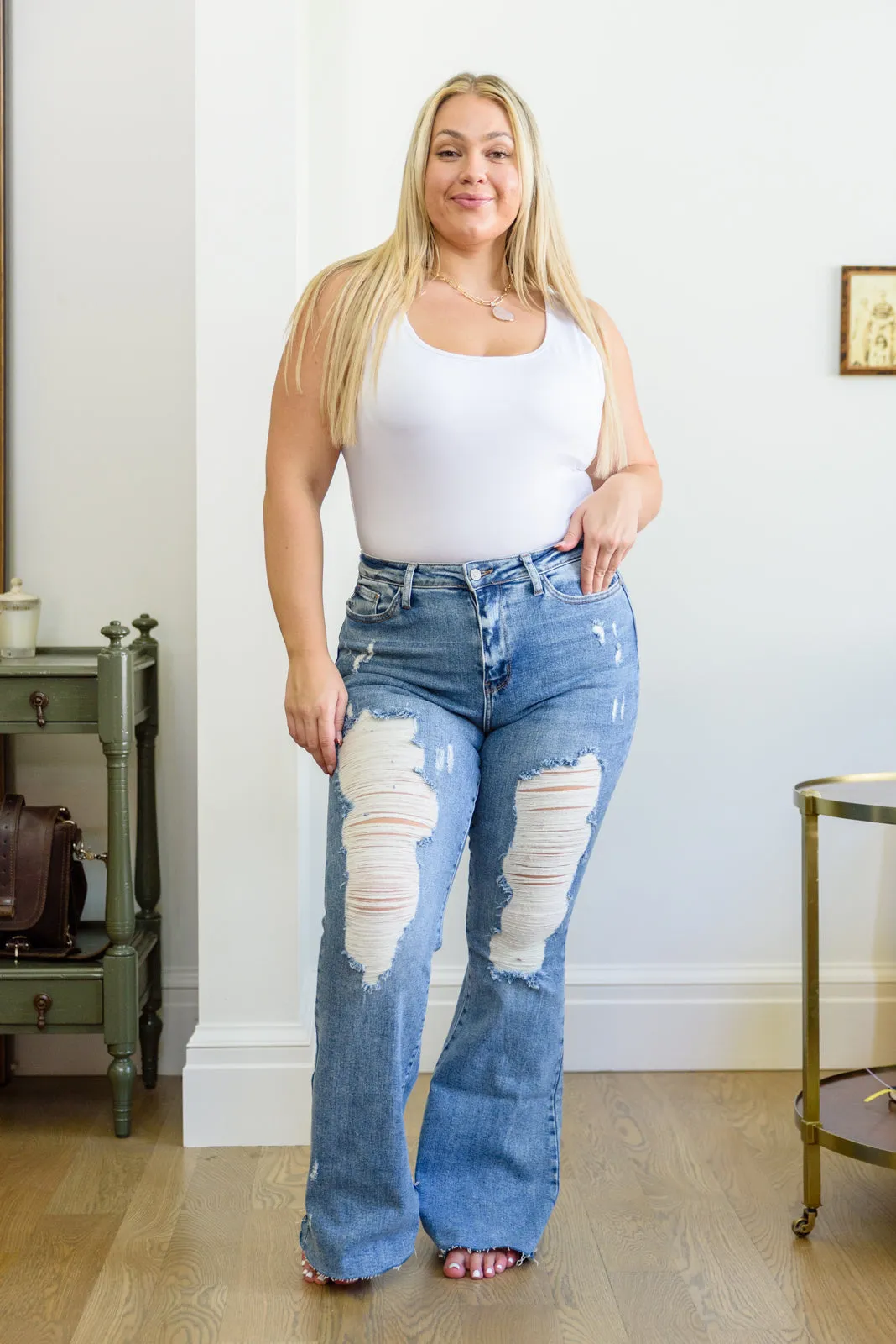 Judy Blue By a Thread Destroyed Flare Jeans