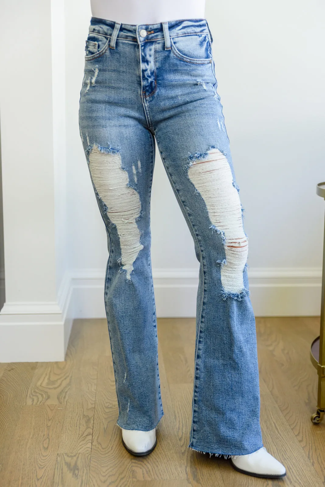 Judy Blue By a Thread Destroyed Flare Jeans