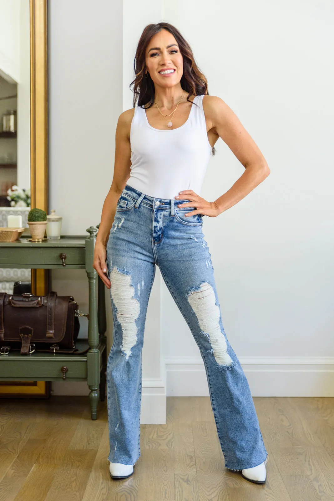 Judy Blue By a Thread Destroyed Flare Jeans