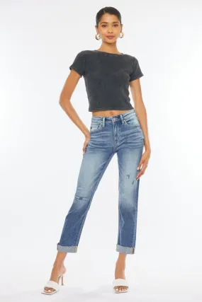 KanCan High Rise Cuffed Slim Straight Jeans
