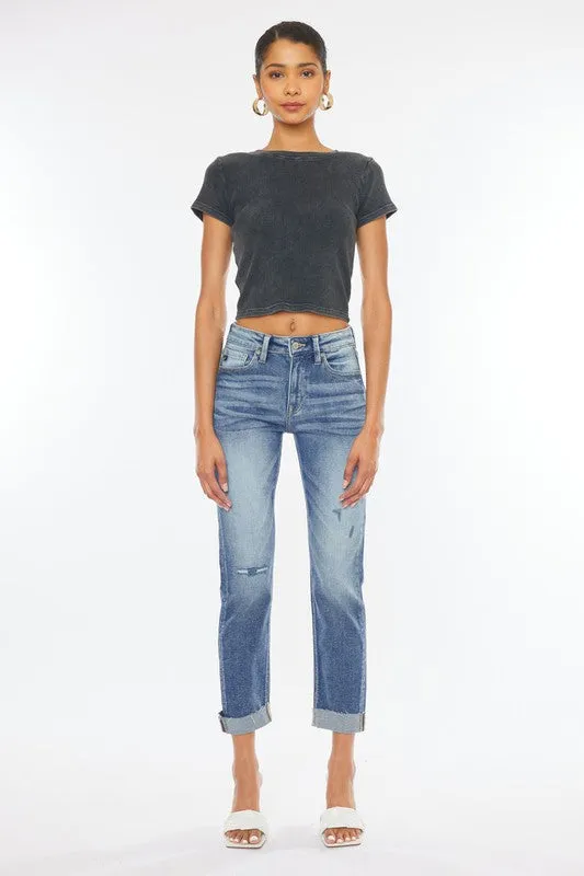 KanCan High Rise Cuffed Slim Straight Jeans
