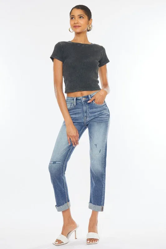 KanCan High Rise Cuffed Slim Straight Jeans