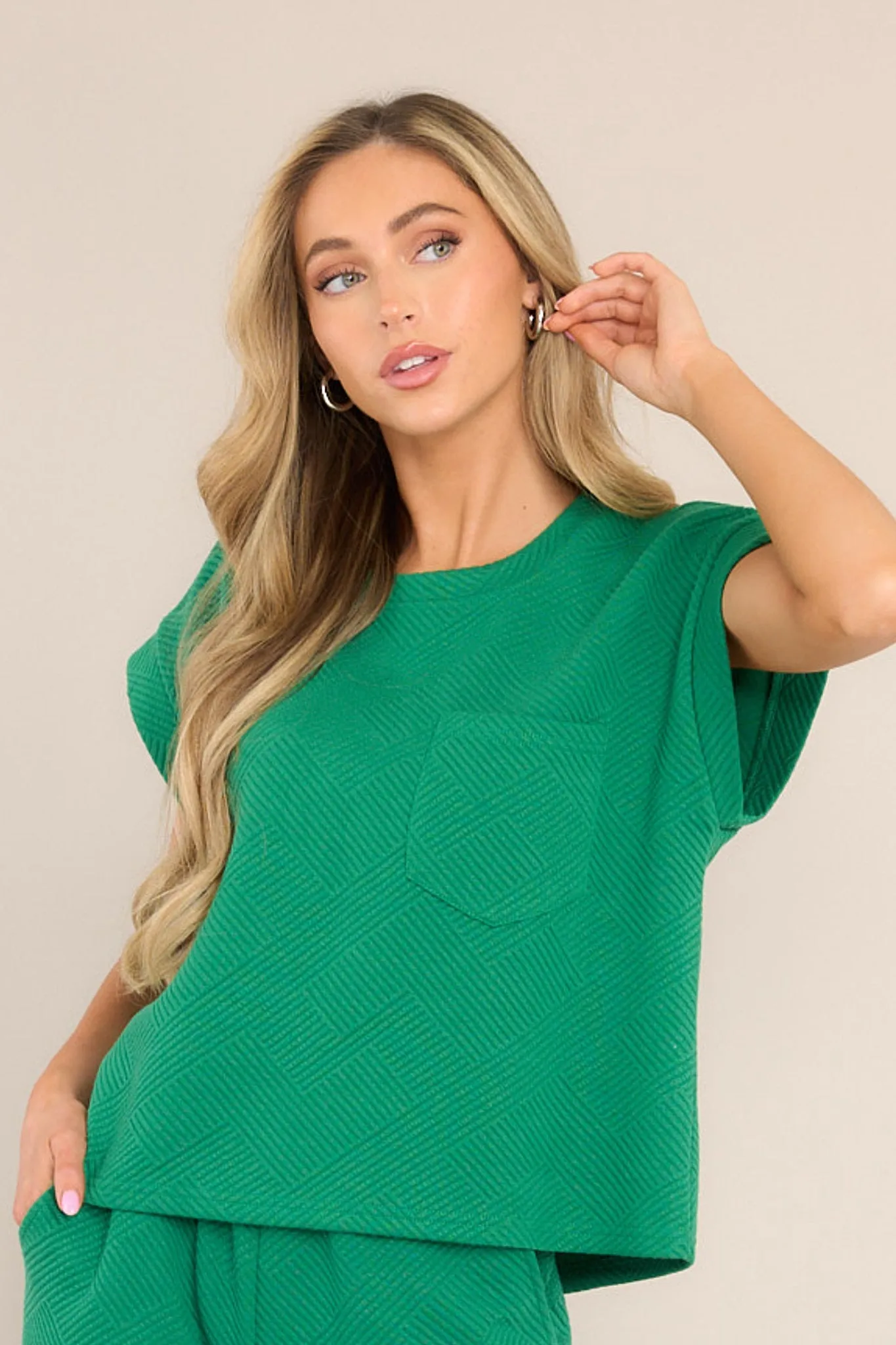 Keep It Creative Kelly Green Textured Short Sleeve Top