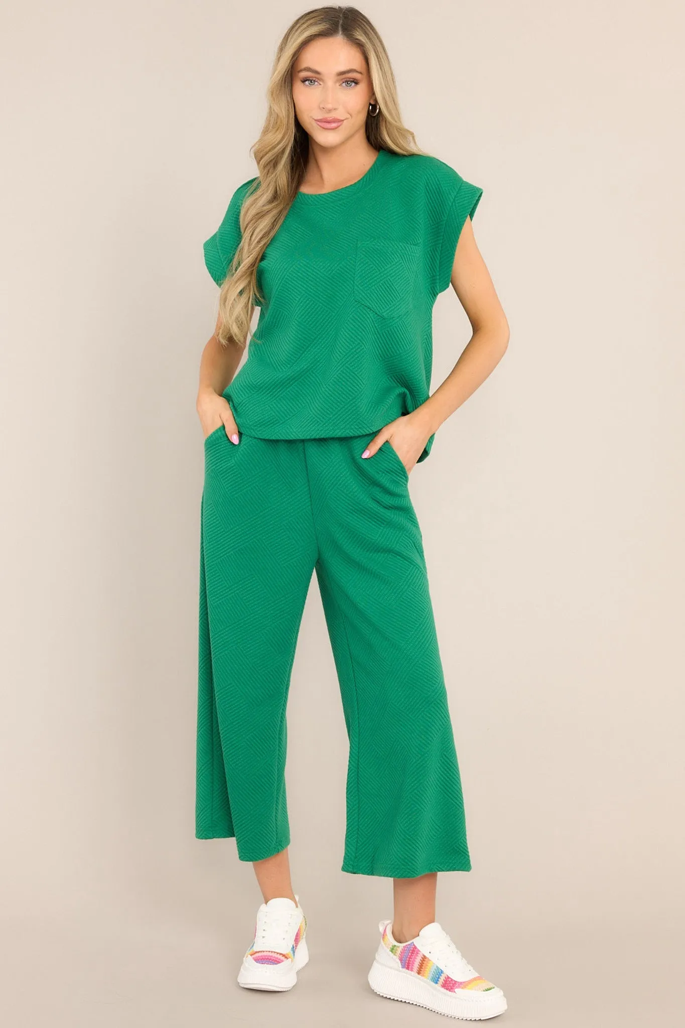Keep It Creative Kelly Green Textured Short Sleeve Top