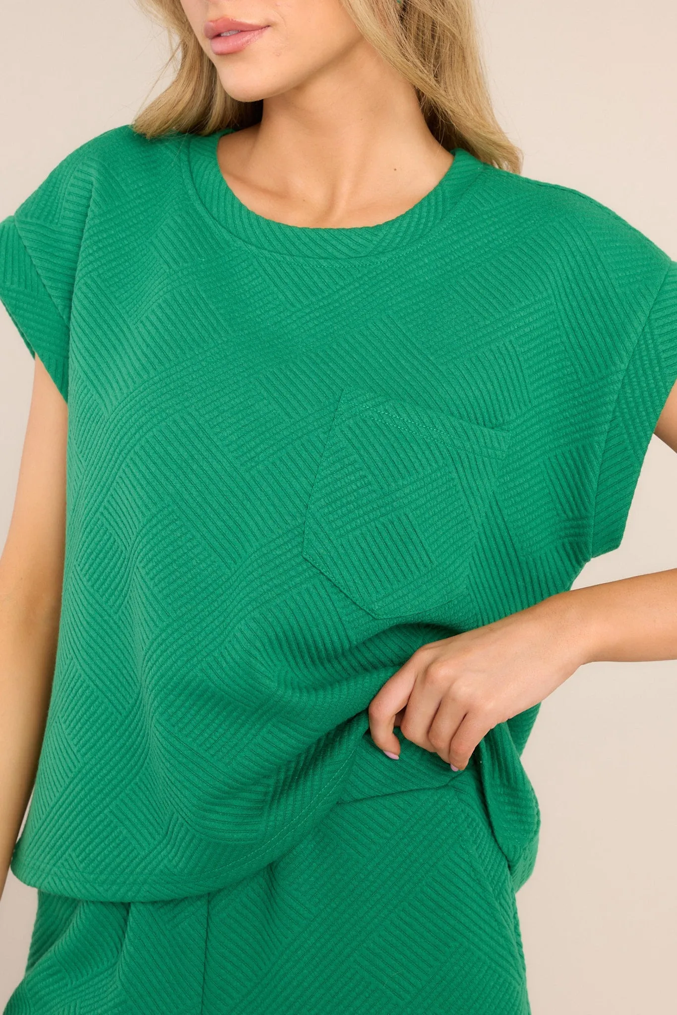 Keep It Creative Kelly Green Textured Short Sleeve Top