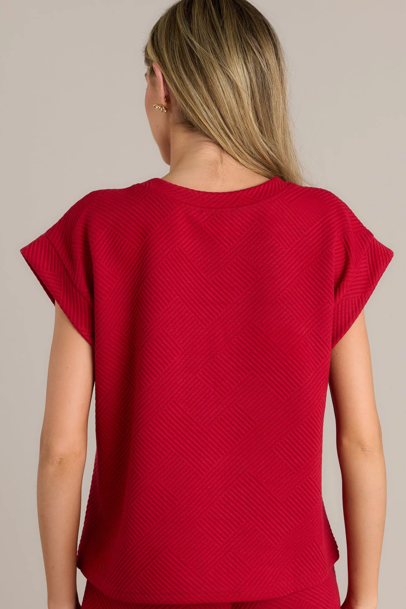 Keep It Creative Scarlet Red Textured Short Sleeve Top