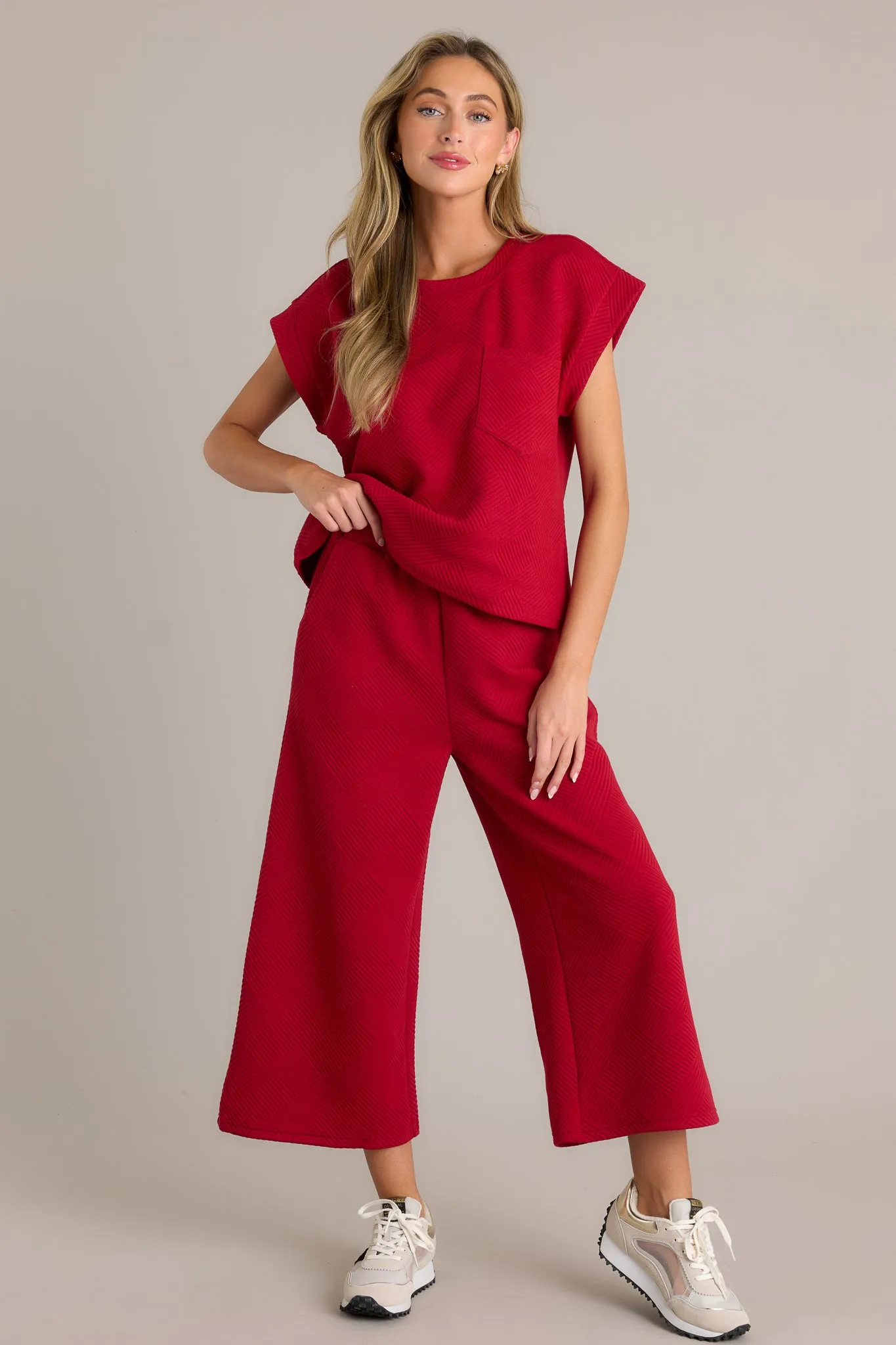 Keep It Creative Scarlet Red Textured Short Sleeve Top