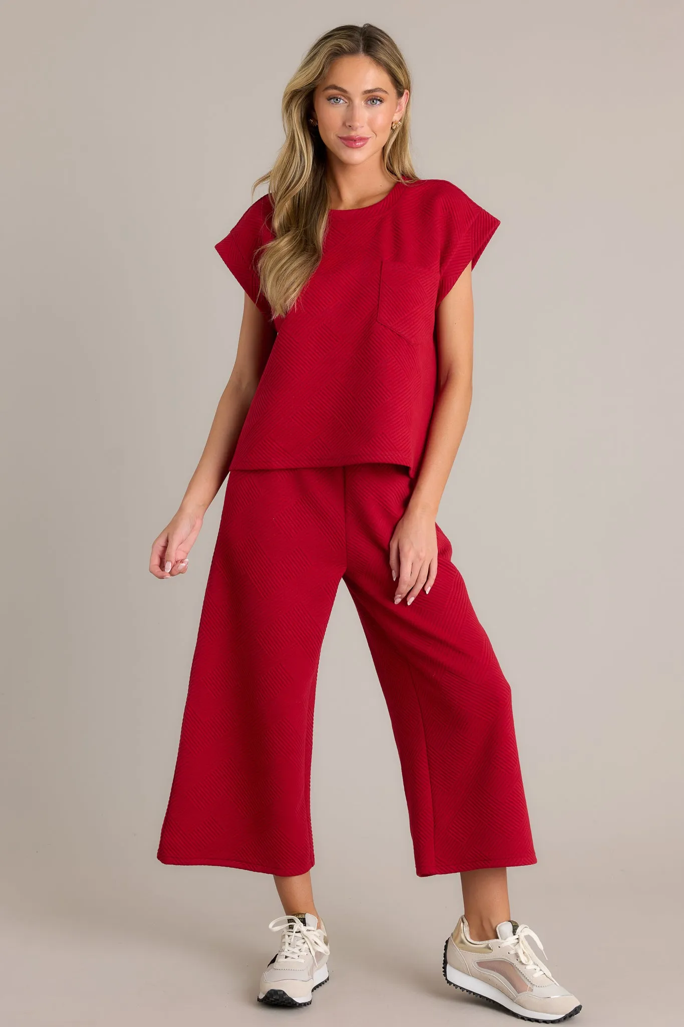 Keep It Creative Scarlet Red Textured Short Sleeve Top