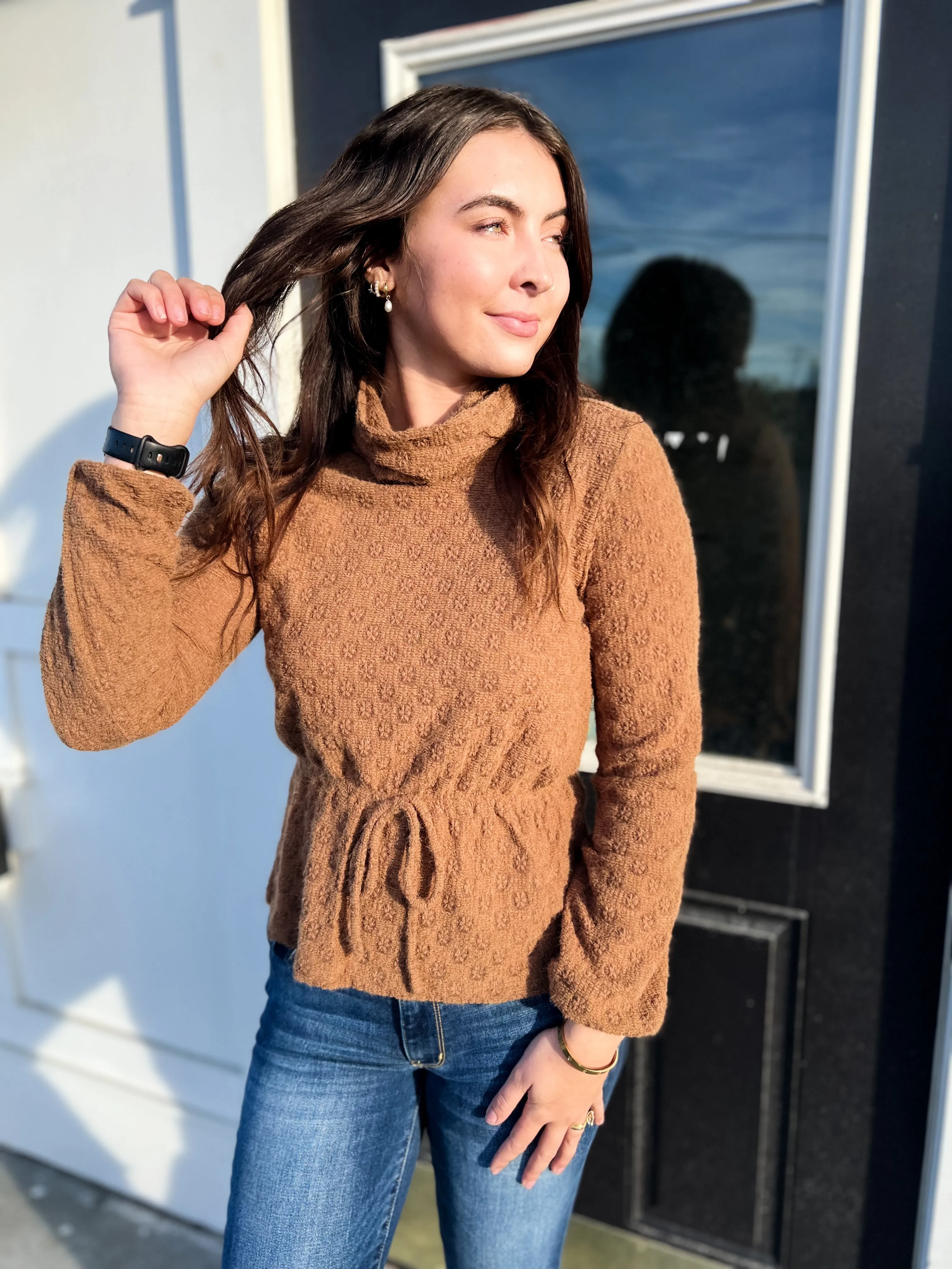Laurent Brushed Floral Lace Turtle Neck Top