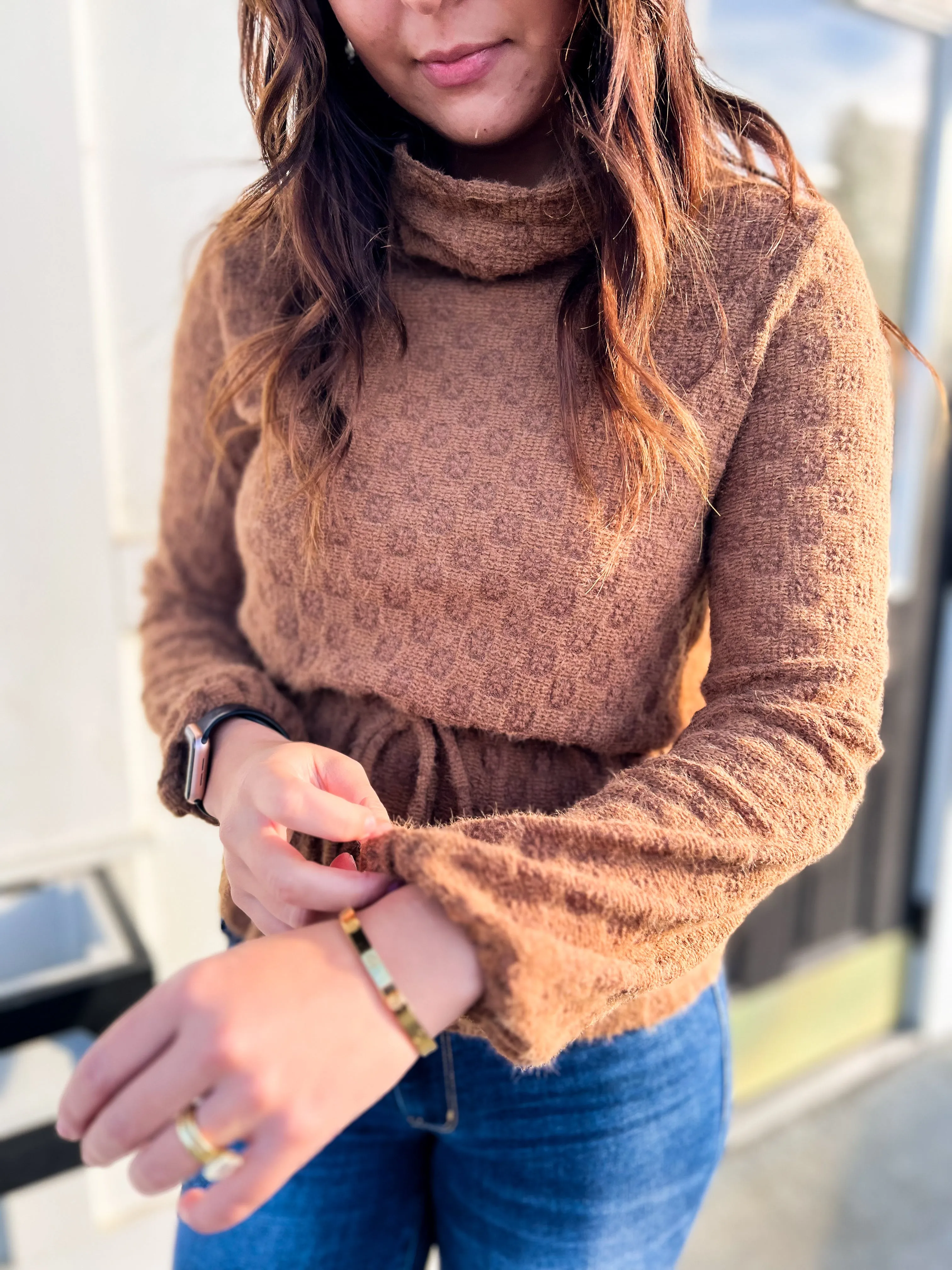 Laurent Brushed Floral Lace Turtle Neck Top