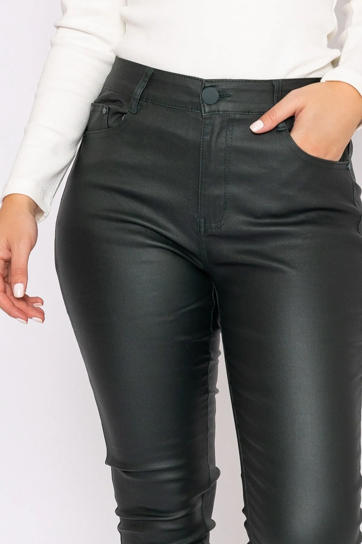 Leather Look Jeans in Khaki