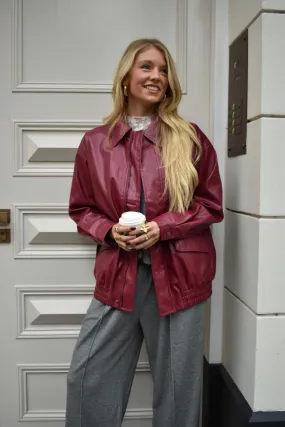 Leren look bomber -  Rood