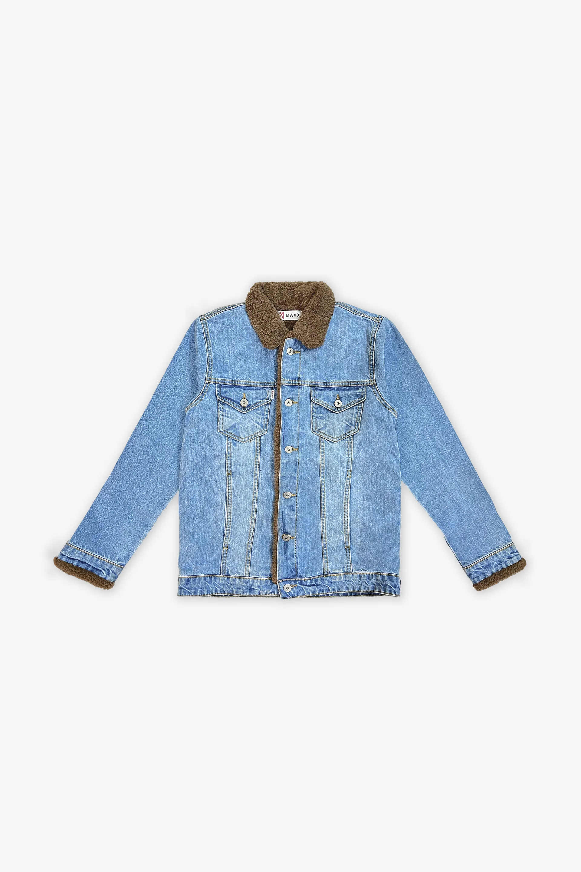 Light Blue Denim Jacket with Brown Sherpa Lining