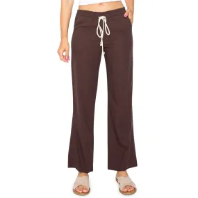 Linen Pants 29" Inseam Drawstring Smocked Waist Beach Pants - Brown