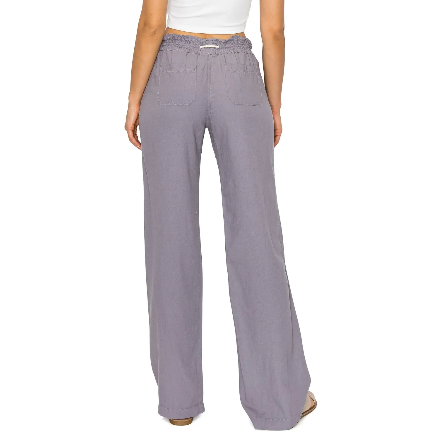 Linen Pants 32" Inseam Drawstring Smocked Waist Beach Pants - Dusty Lavender