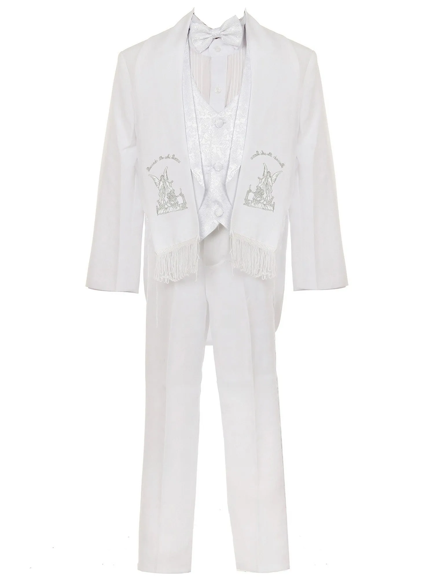 Little Boys White Guardian Angel Embroidery Baptism Tuxedo Suit 2T-7