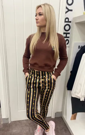 LYCRA GOLD BROWN  BUTTON LEGGINGS & CROP SWEAT SHIRT