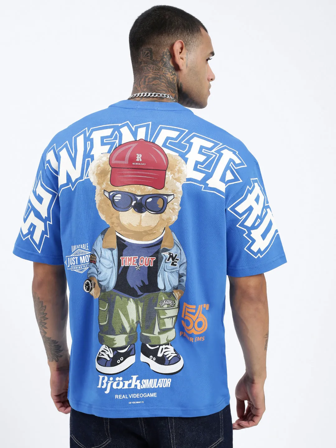 Men Graphic Blue Relaxed Fit T Shirt