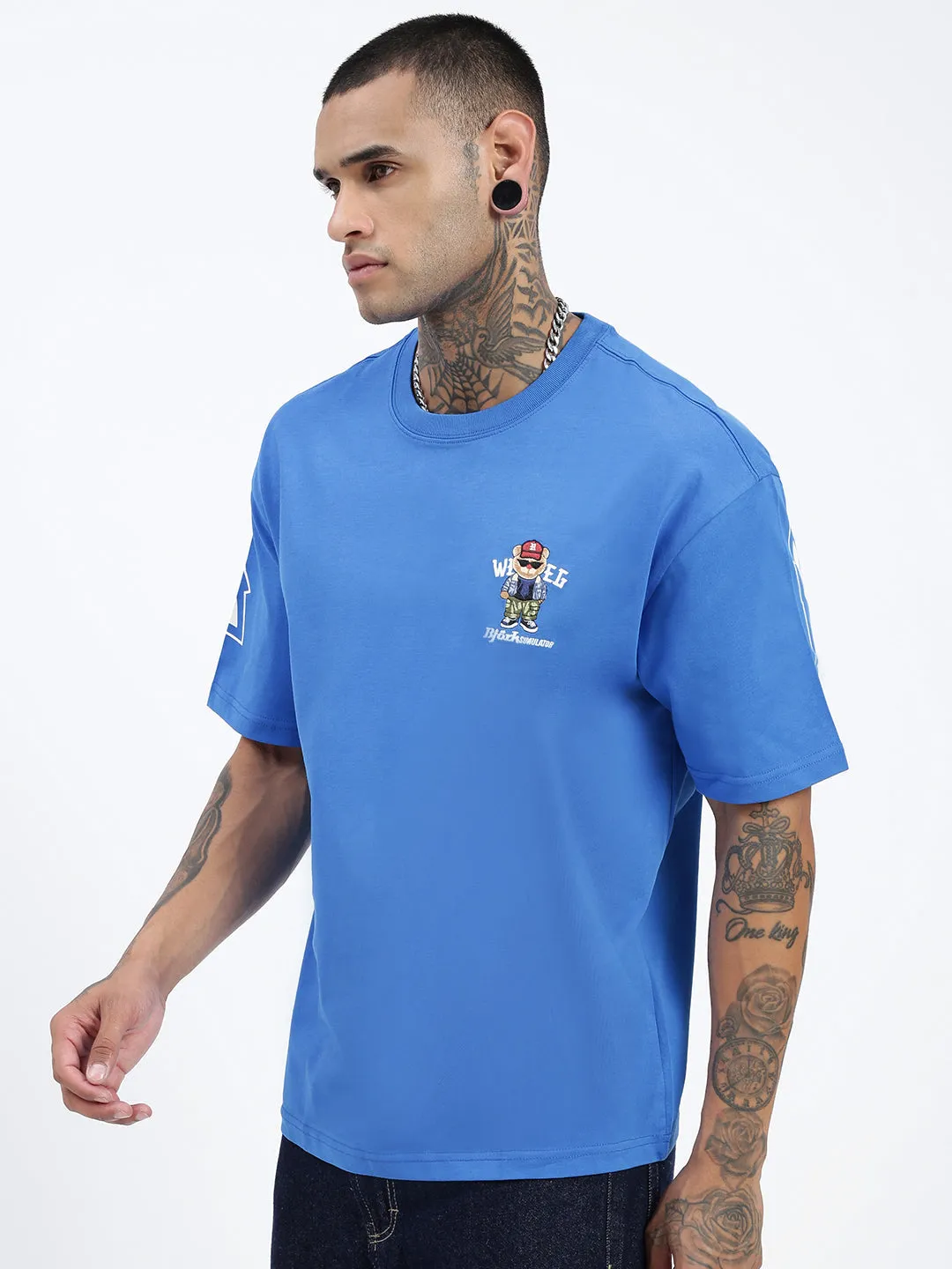 Men Graphic Blue Relaxed Fit T Shirt