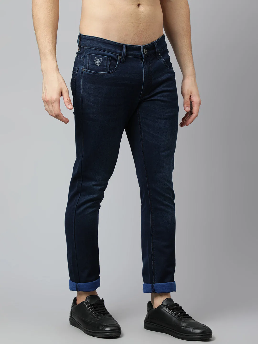 Men Indigo Slim Fit Mid Rise Clean Look Stretchable Jeans
