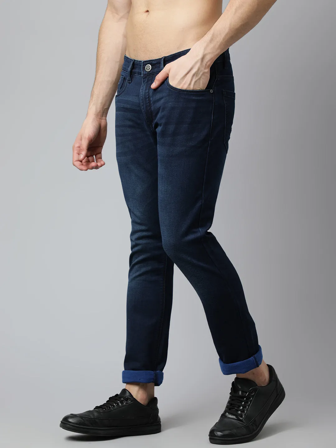 Men Indigo Slim Fit Mid Rise Clean Look Stretchable Jeans