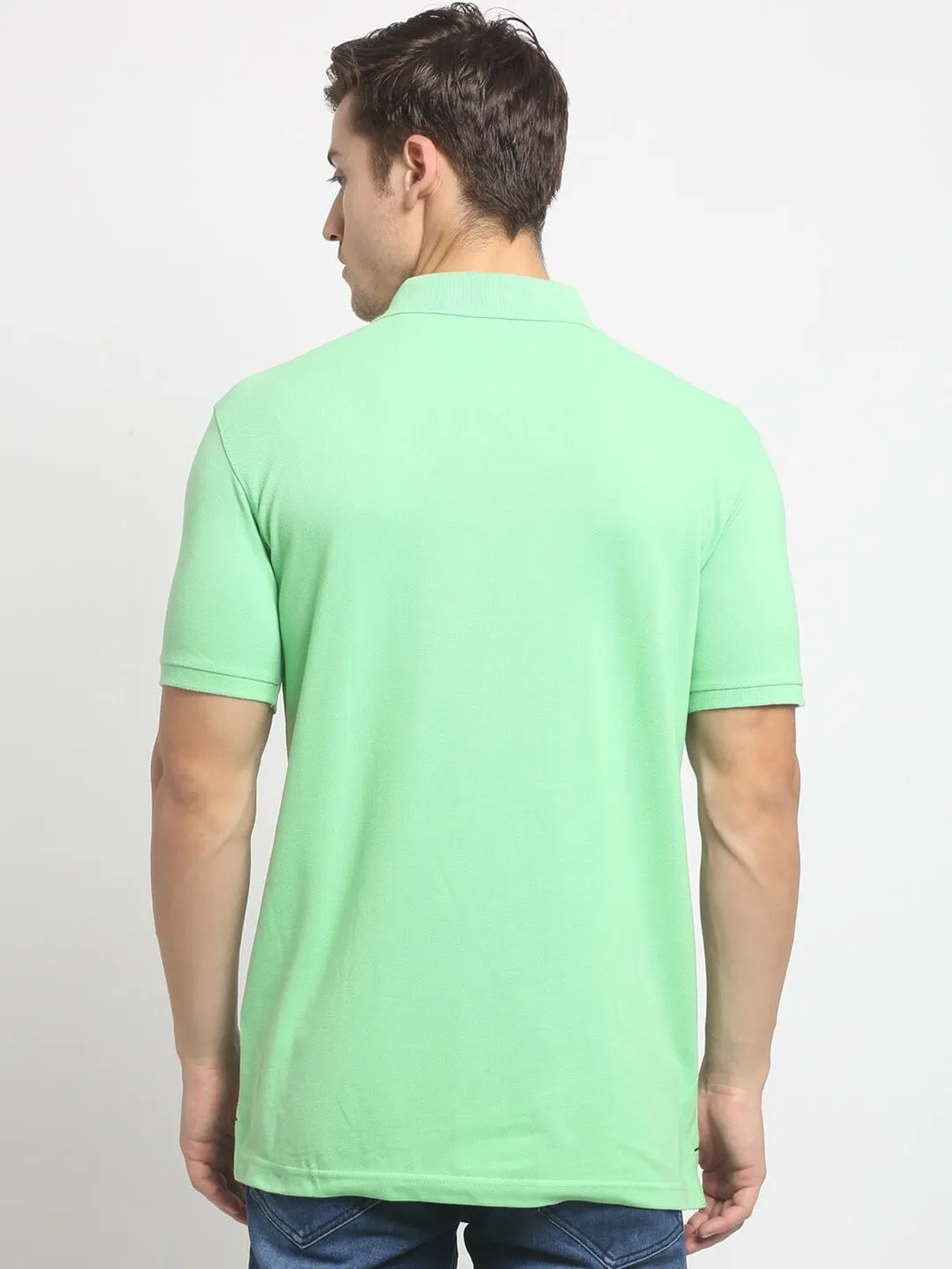 Men Light Green Casual Polo Neck T-Shirt