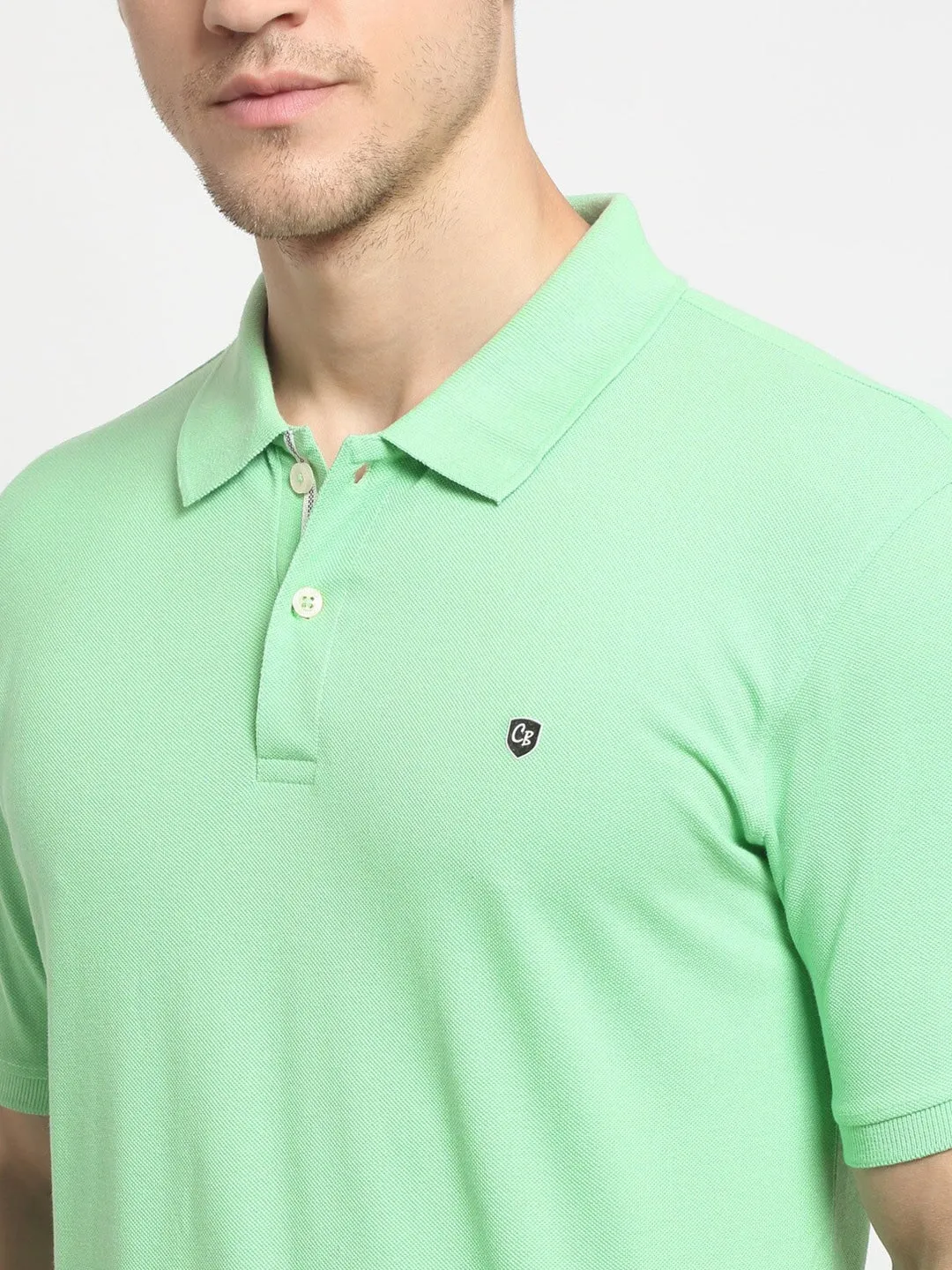Men Light Green Casual Polo Neck T-Shirt