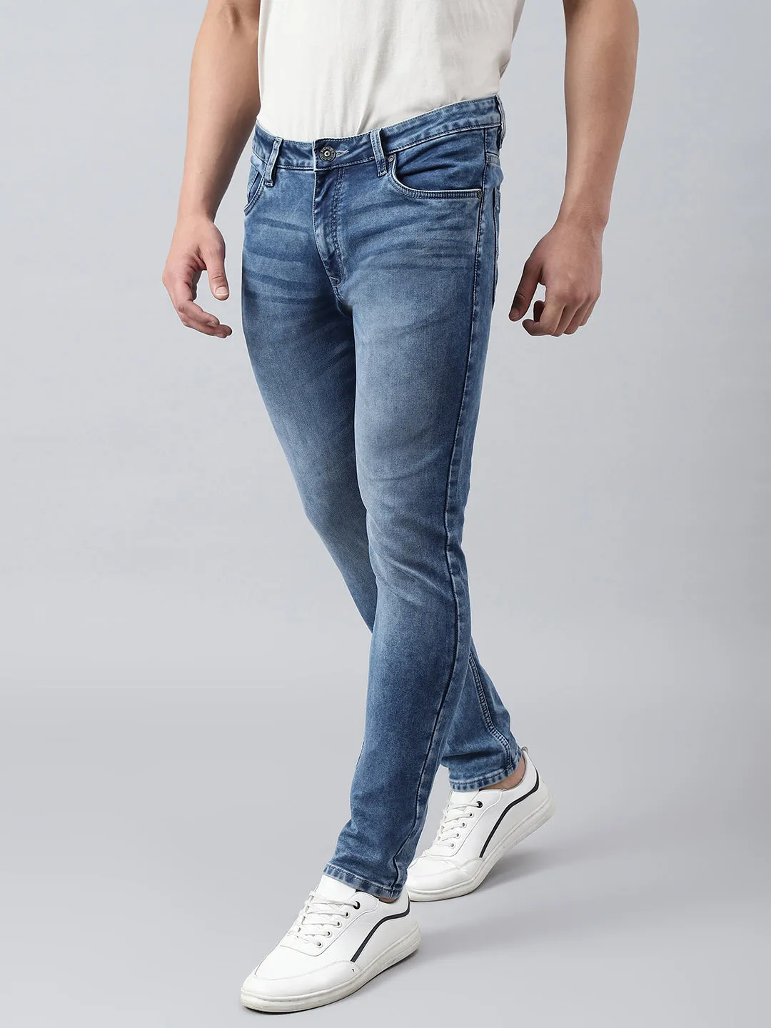 Men Mid Blue Slim Fit Mid Rise Clean Look Stretchable Jeans