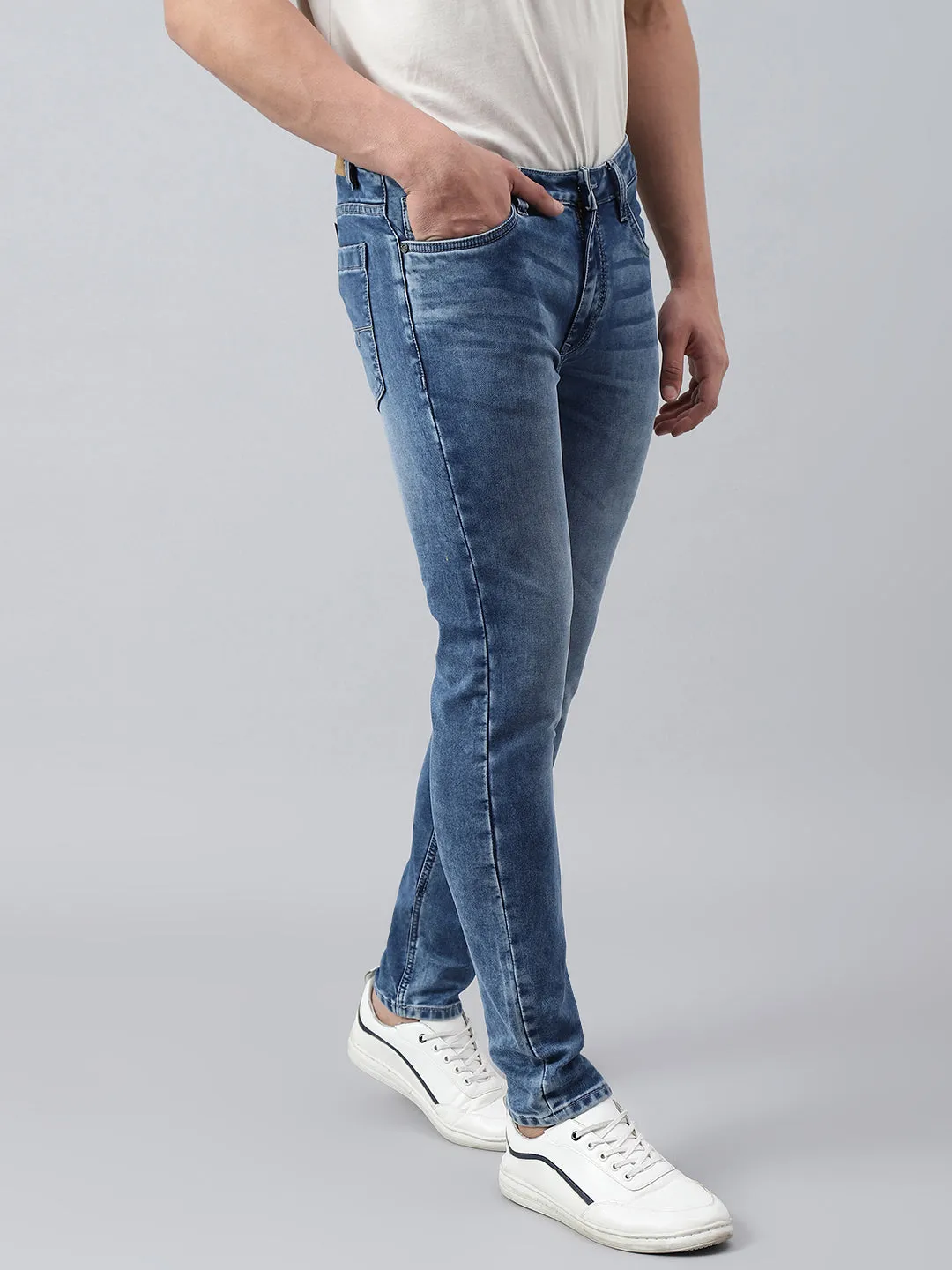 Men Mid Blue Slim Fit Mid Rise Clean Look Stretchable Jeans