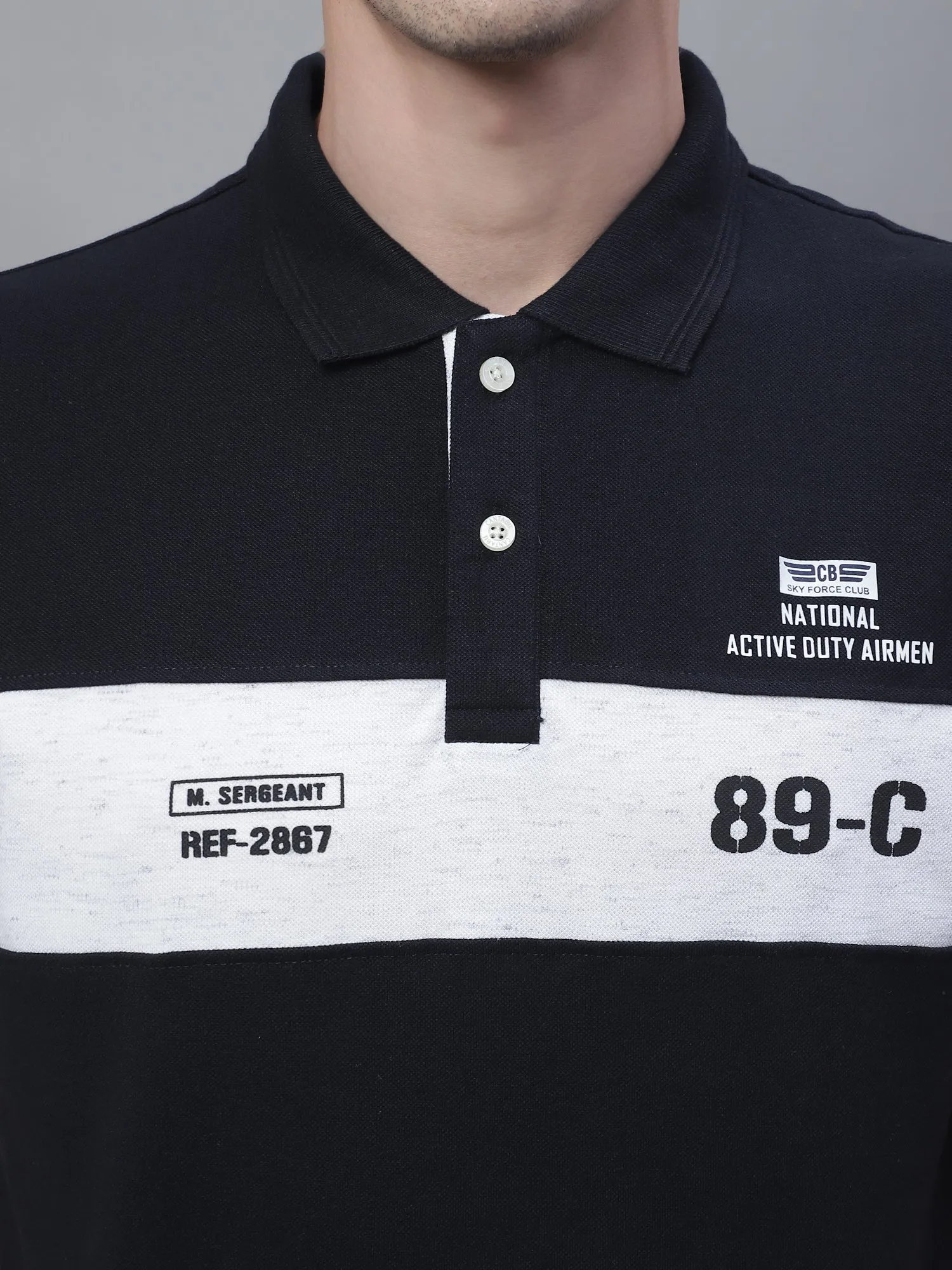 Men Navy Blue Polo Neck T-Shirt