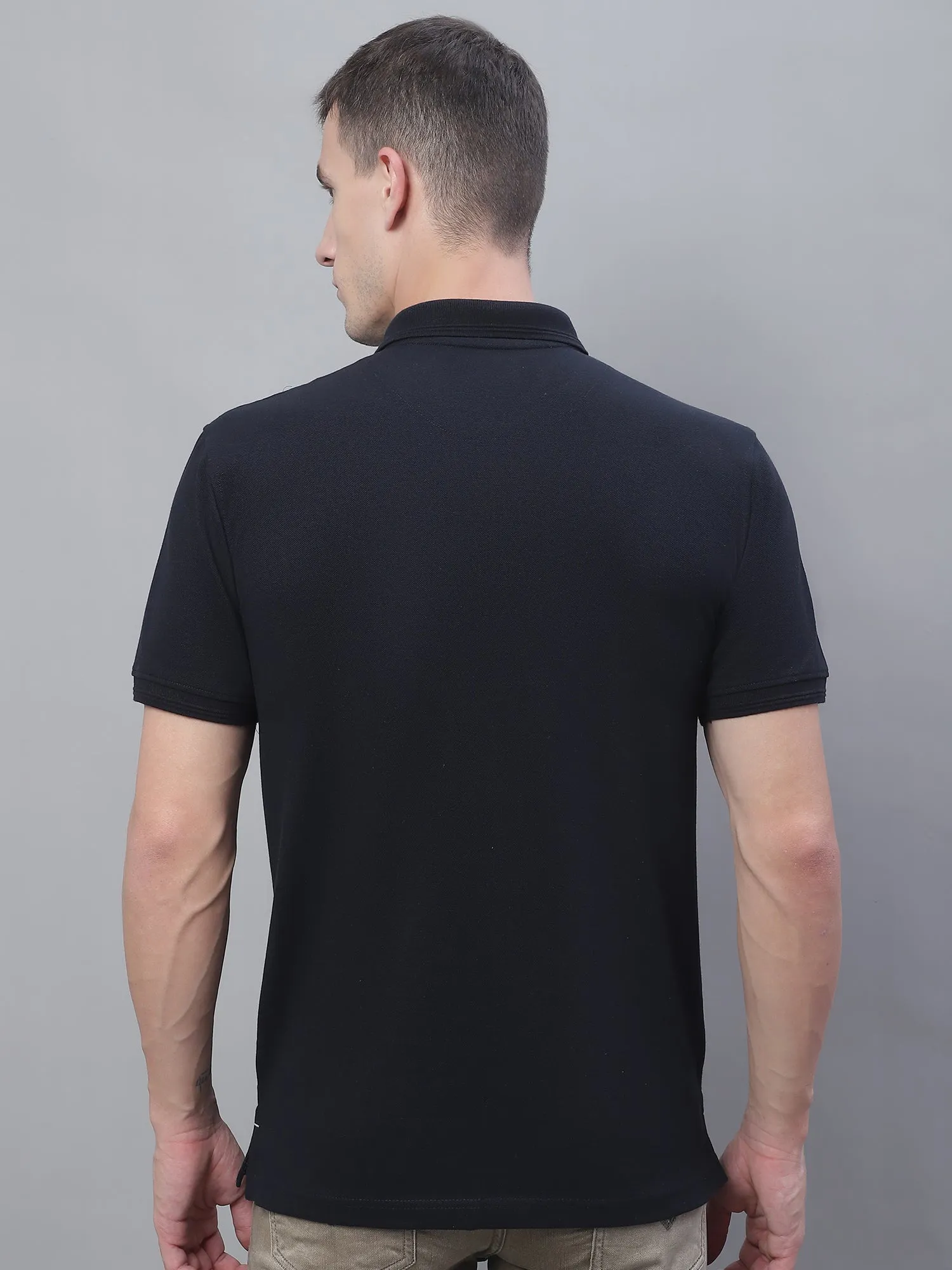 Men Navy Blue Polo Neck T-Shirt