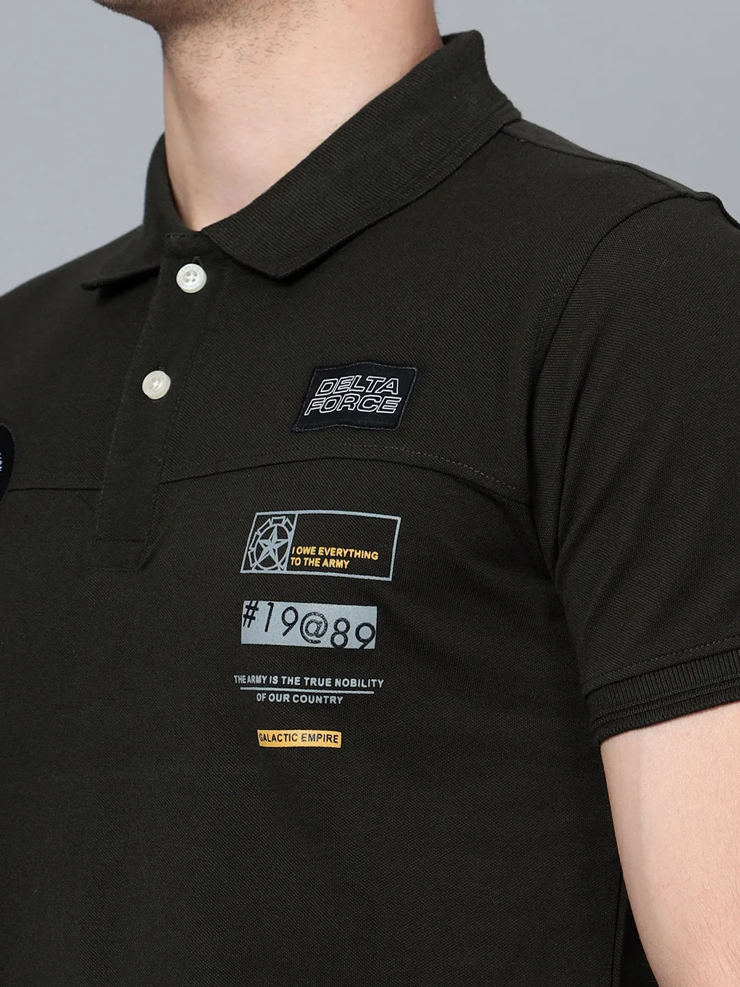 Men Olive Polo T-Shirt