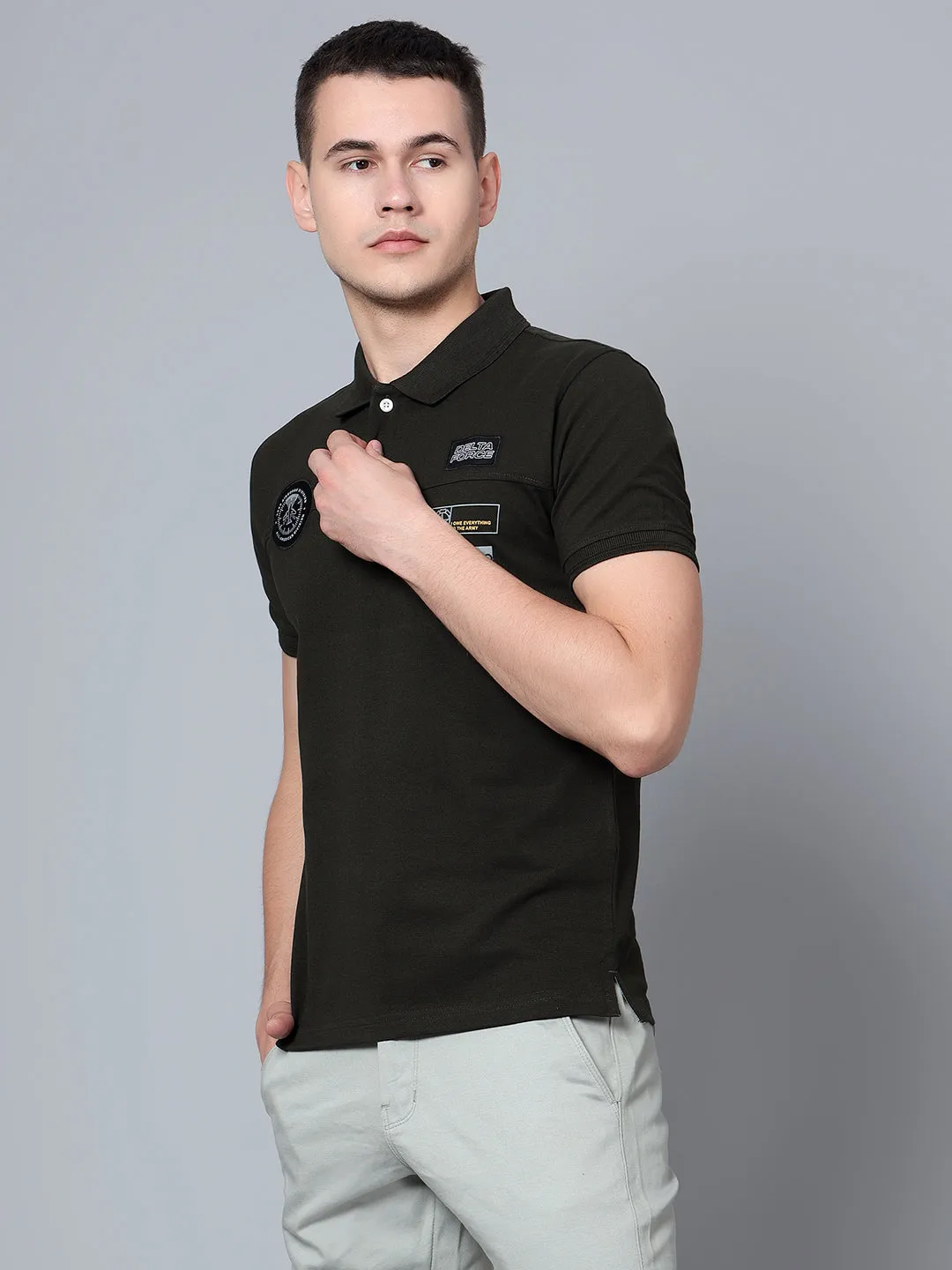Men Olive Polo T-Shirt