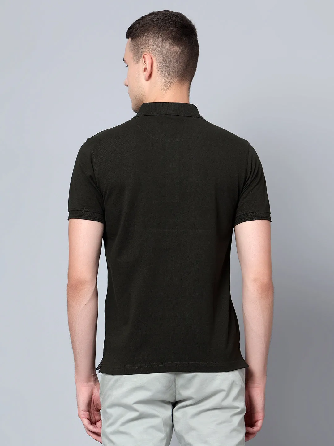 Men Olive Polo T-Shirt