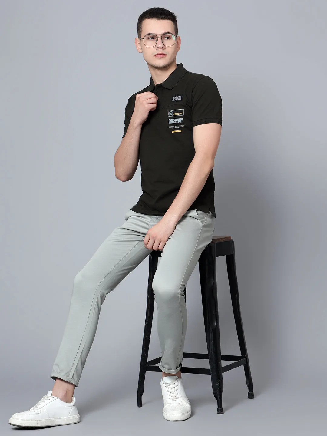 Men Olive Polo T-Shirt