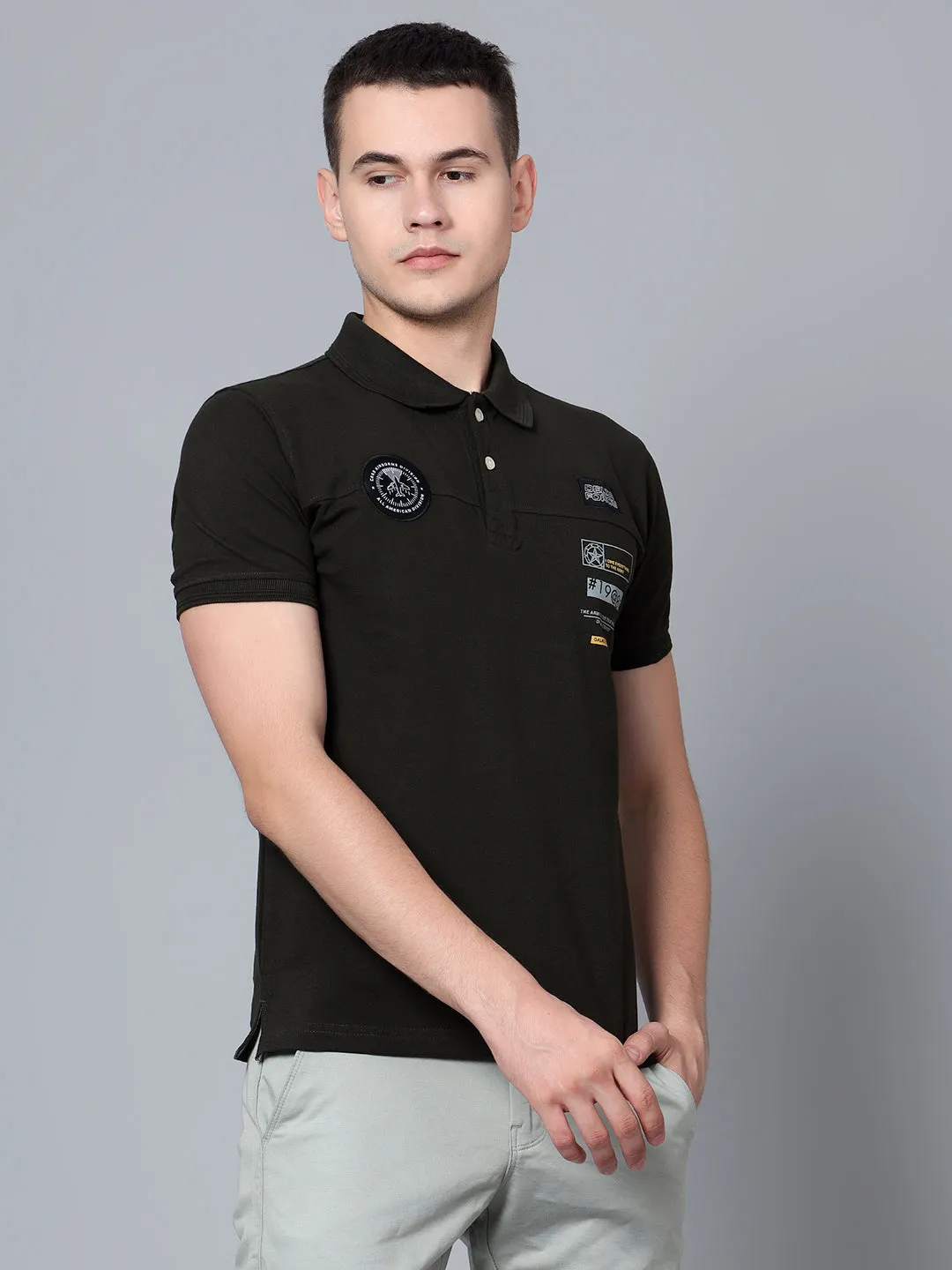 Men Olive Polo T-Shirt