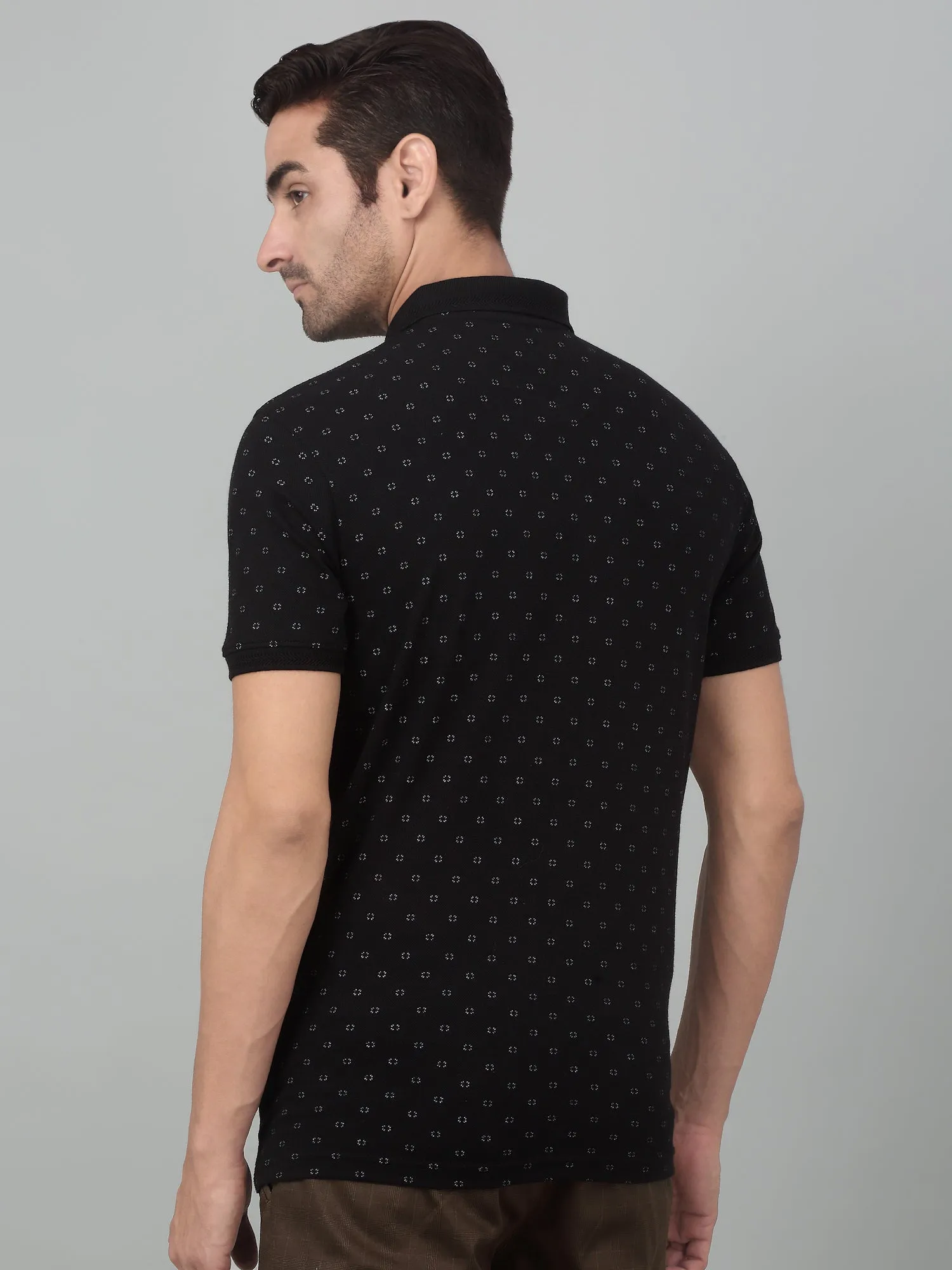 Men's Black All over print Polo neck Half Sleeve T-Shirt