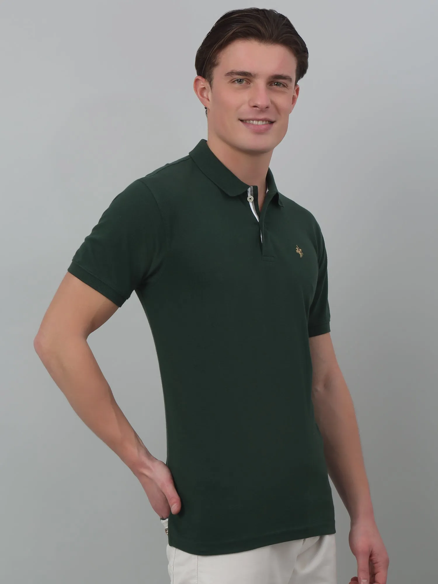 Men's Dark   Green Polo neck Half Sleeve T-Shirt