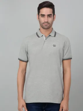 Men's Grey Melange Polo neck Half Sleeve T-Shirt