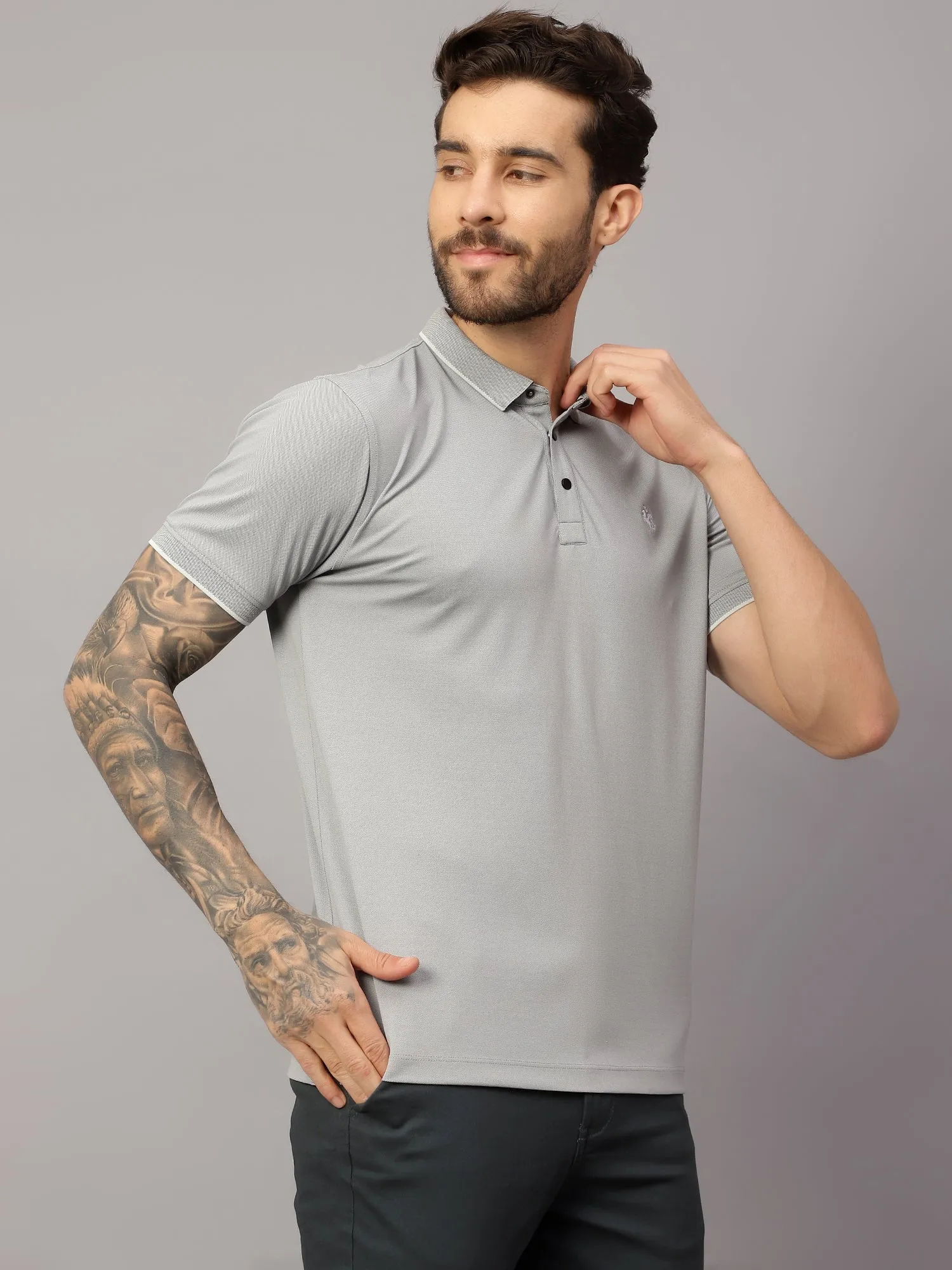 Men's Grey    Polo neck Half Sleeve T-Shirt